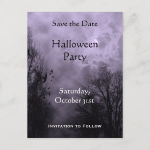 Custom Save the Date Haunted Sky Purple Mist Announcement Postcard