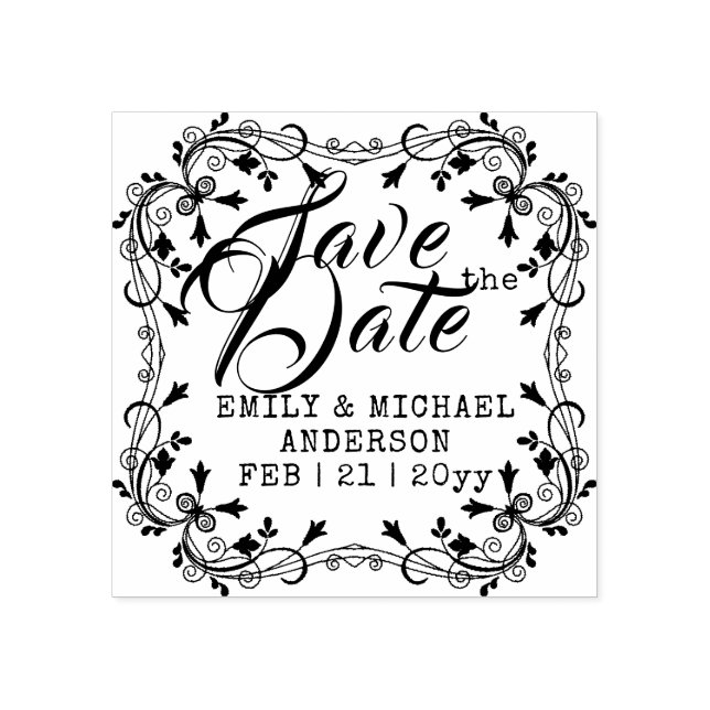 Custom Save the Date Stamp Handwritten Ornate 2 (Imprint)