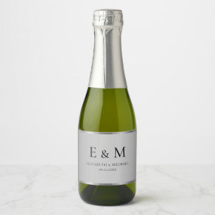 Custom Save the Date Trendy Monogrammed Silver Sparkling Wine Label