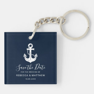 Custom Save the Date Wedding Nautical Navy Blue Key Ring