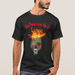Custom Scary Halloween Hell Flame Skull Graphic T-Shirt
