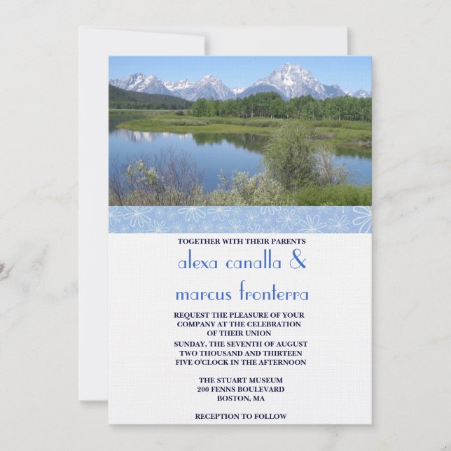 Custom Scenes Wedding Invitation w/Blue Ribbon (Front)