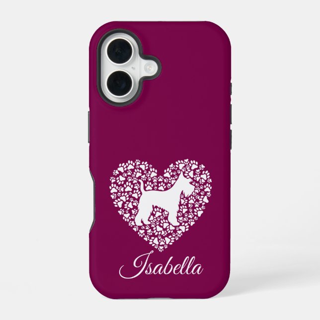 Custom Schnauzer Heart Paws Print - Dog Lover iPhone 16 Case (Back)