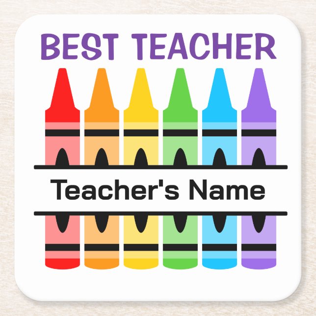 Custom School Graphic, Personalise Teacher Gift Square Paper Coaster (Front)