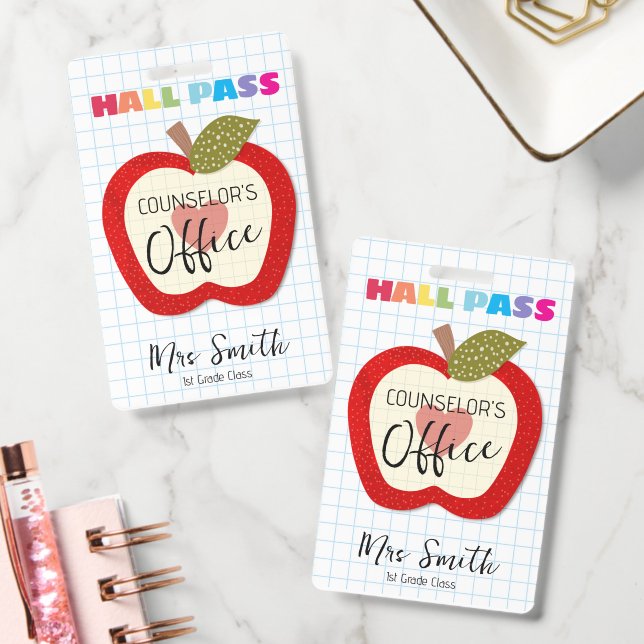 Custom School Hall Pass Apple Lanyard  ID Badge (Office)