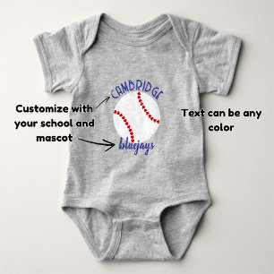 Custom school mascot grunge baseball heart seam baby bodysuit