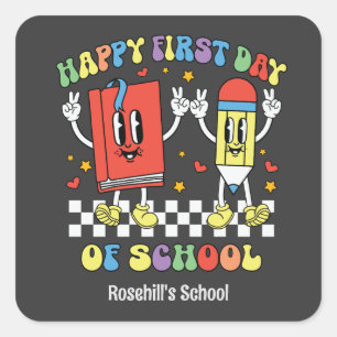 Custom school name Retro Back to school Square Sticker