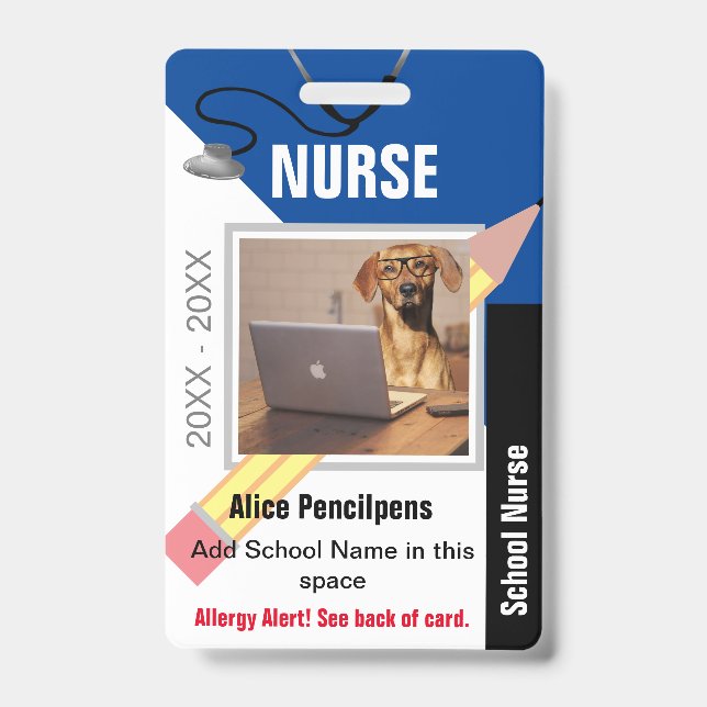 Custom School Nurse Staff Identification Badge ID Badge (Front)