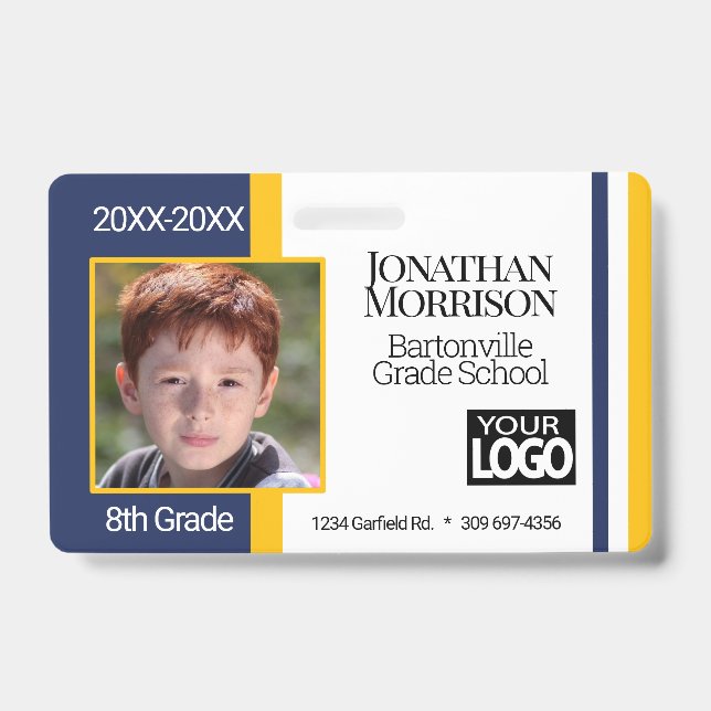 Custom School Photo ID Badges - Blue and Yellow (Front)