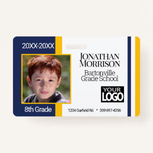 Custom School Photo ID Badges - Blue and Yellow