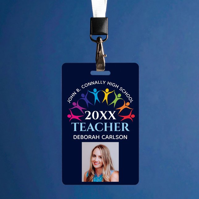 Custom School Teacher Cute Rainbow Name Bar Code ID Badge (Creator Uploaded)