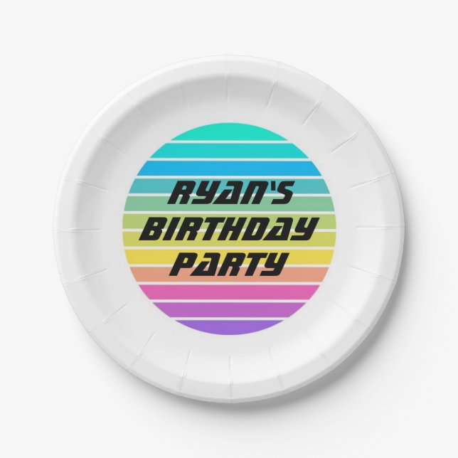 custom sci-fi boys birthday party rainbow paper plate (Front)