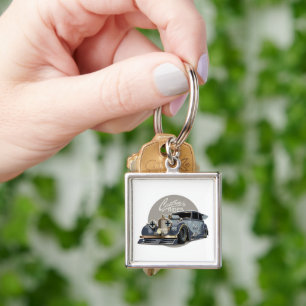 Custom sci-fi retro race car key ring