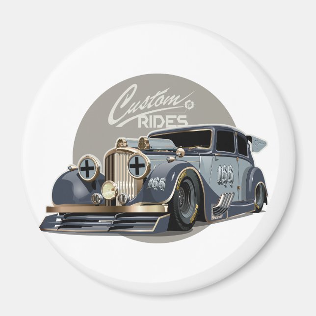 Custom sci-fi retro race car magnet (Front)