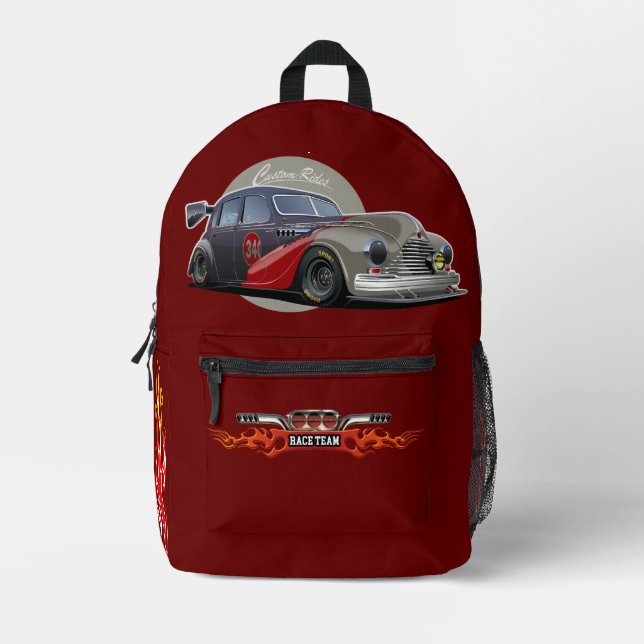 Custom sci-fi retro race car printed backpack (Front)