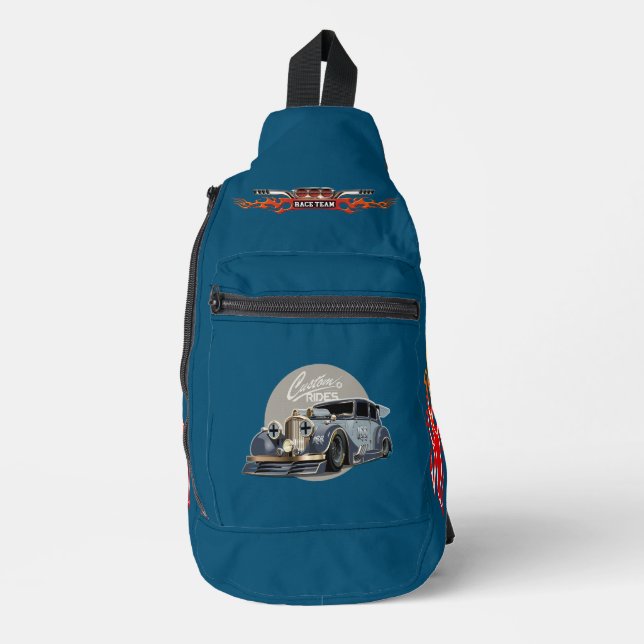 Custom sci-fi retro race car sling bag (Front)