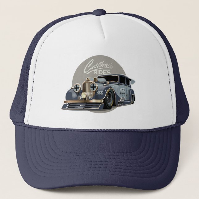 Custom sci-fi retro race car trucker hat (Front)