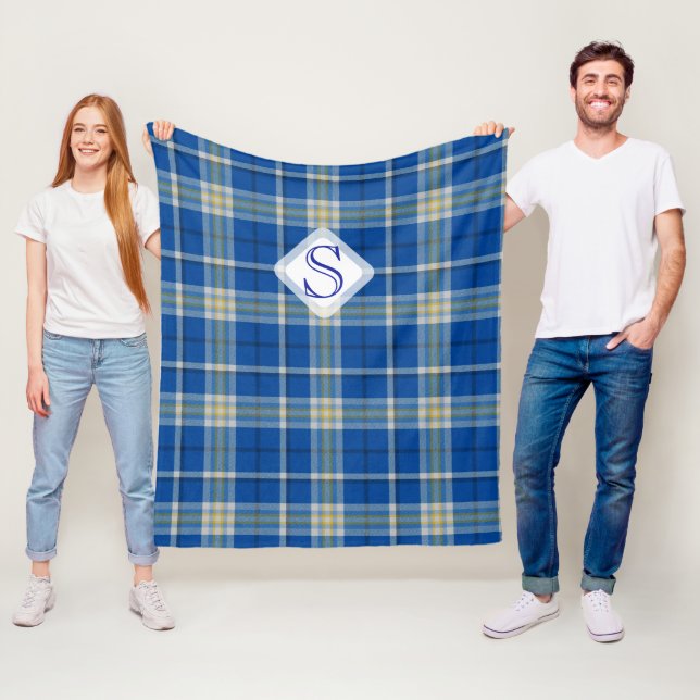 Custom Scotland flag colours tartan plaid pattern: Fleece Blanket (In Situ)