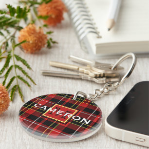 Custom Scots Red Black Yellow White Tartan Pattern Key Ring