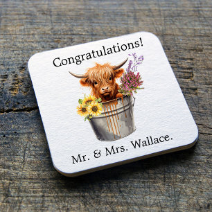 Custom Scottish Coaster, Highland Cow Gift Idea Square Paper Coaster