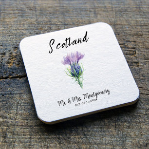 Custom Scottish Wedding Coaster, Personalised gift Square Paper Coaster