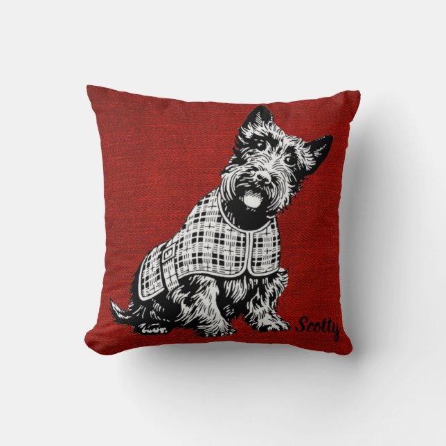 Custom. Scotty Dog, on Red Background. Cushion (Front)