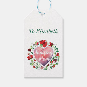Custom Script Amazing Mum Mother day Heart  Gift Tags