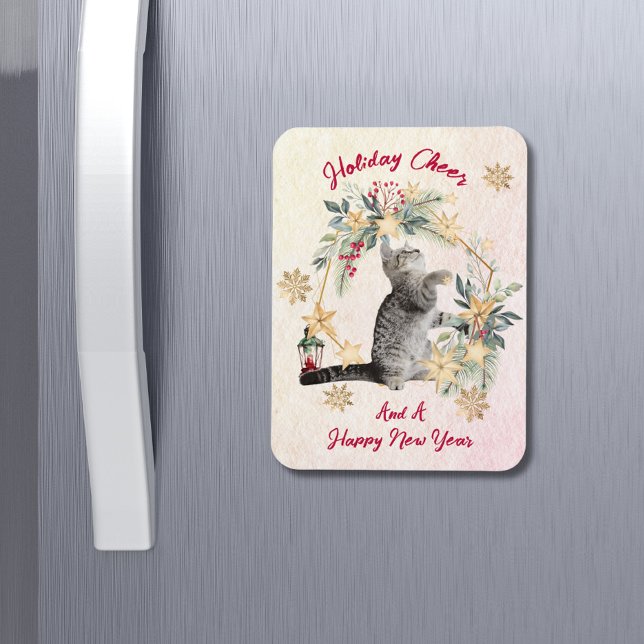 Custom Script Cat Watercolor New Year Christmas Magnet (Creator Uploaded)