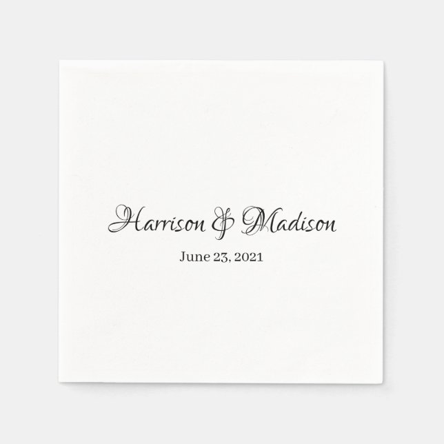 Custom Script Couple Name and Date Wedding paper Napkin (Front)