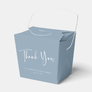 Custom Script Dusty Blue Simple Wedding Thank You Favour Box
