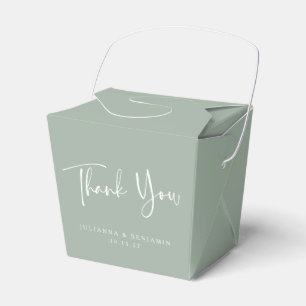 Custom Script Dusty Sage Simple Wedding Thank You Favour Box