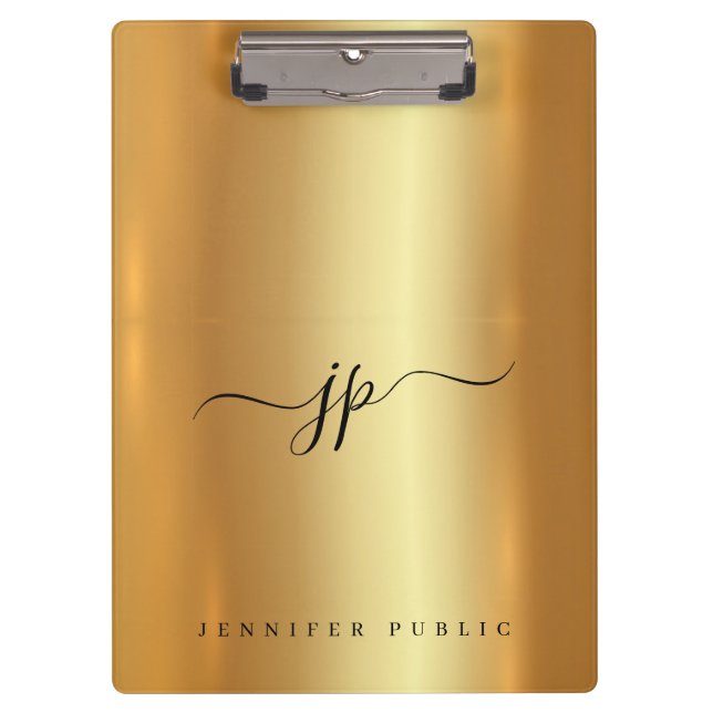 Custom Script Elegant Text Monogram Luxury Gold Clipboard (Front)