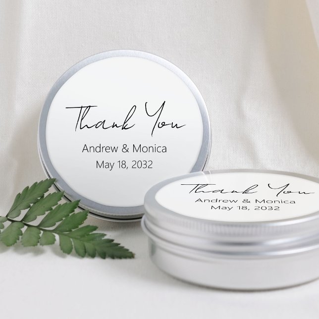 Custom Script Elegant Wedding Thank You Tin Box Classic Round Sticker (Custom Script Elegant Wedding Thank You Tin Box Classic Round Sticker
)