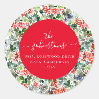 Custom Script Family Name Holiday Return Address Classic Round Sticker