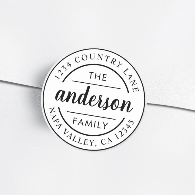 Custom Script Family Name Return Address Classic Round Sticker (Creator Uploaded)