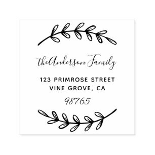 Custom Script Foliage Leaves Wreath Return Address Self-inking Stamp