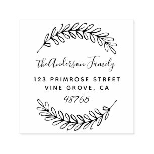 Custom Script Foliage Leaves Wreath Return Address Self-inking Stamp