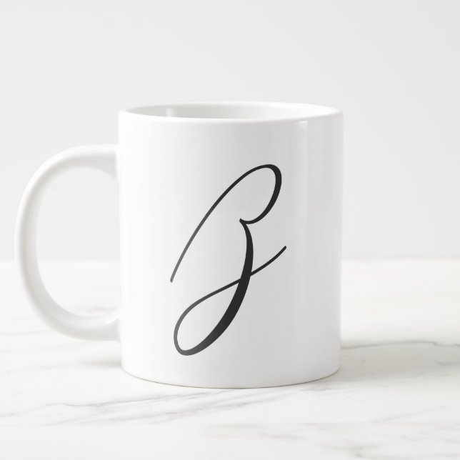 Custom Script Initial Letter | Charcoal Monogram  Large Coffee Mug (Left)