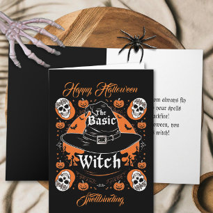 Custom Script Jack o Lantern Witch Hat Halloween Card
