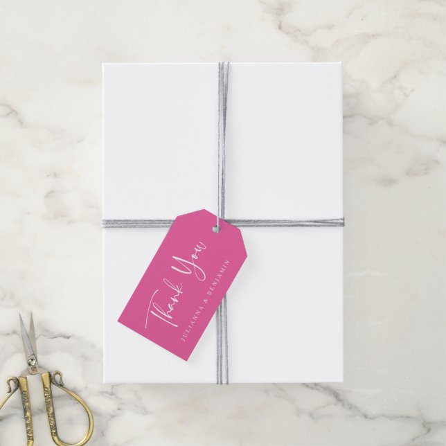 Custom Script Modern Hot Pink Wedding Thank You  Gift Tags (With Twine)