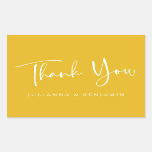 Custom Script Modern Yellow Wedding Thank You Rectangular Sticker