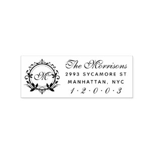 Custom Script Monogram Family Name Return Address Rubber Stamp