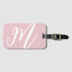 Custom Script Monogram Name Modern Minimalist Pink Luggage Tag