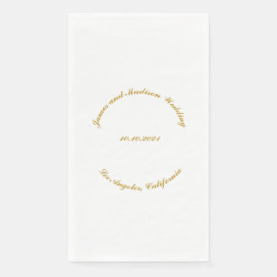 Custom script Name date gold curved text wedding Napkin