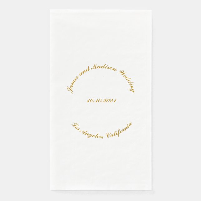 Custom script Name date gold curved text wedding Napkin (Front)