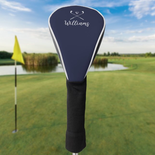 Custom Script Name Golf Clubs Navy Blue Head Cover (Custom Script Name Golf Clubs Navy Blue Golf Head Cover)