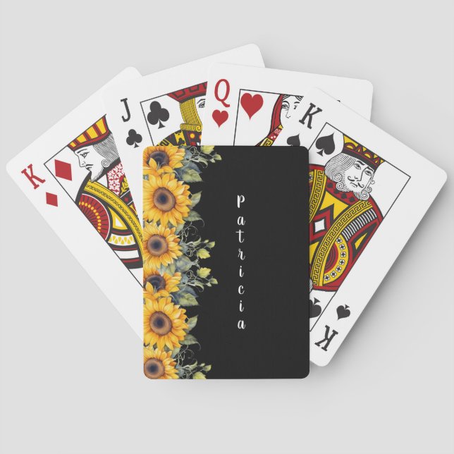 Custom Script Name Modern Sunflowers Yellow  Playing Cards (Back)
