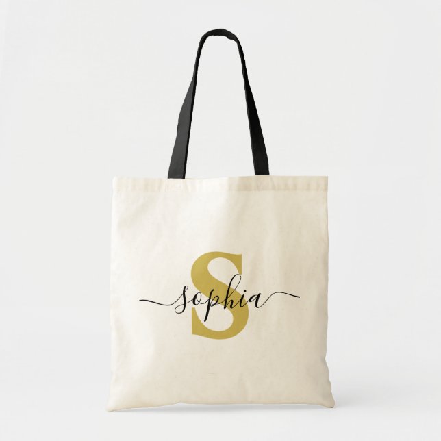 Custom Script Name Monogram Personalised Name Tote Bag (Front)