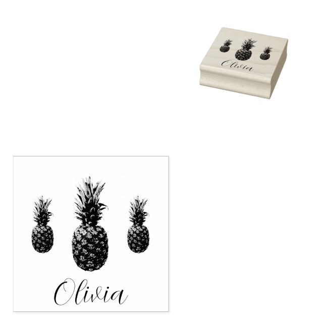 Custom Script Name Personalised Vintage Pineapple  Rubber Stamp (Stamped)