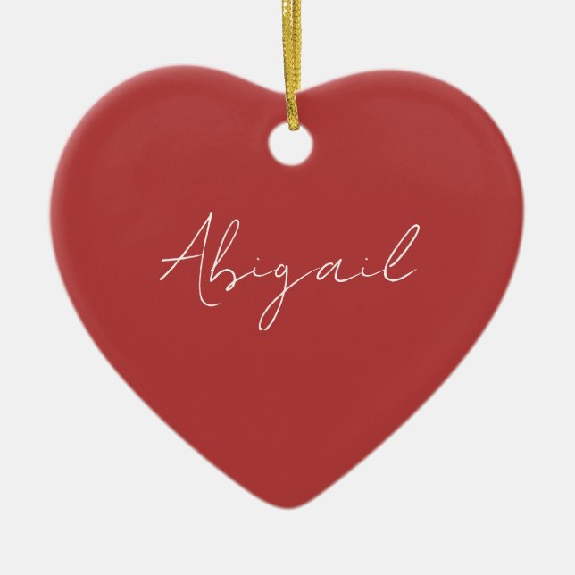 Custom Script Name Red & White Ceramic Ornament (Front)